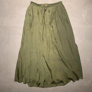 Flowy Olive Green Midi Skirt Tie Waist - Size M [EU 38]